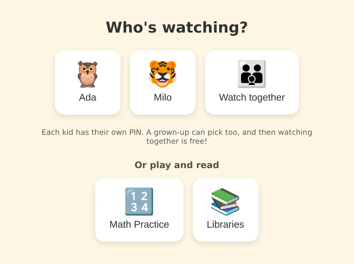 Who's watching? Each kid has a big button with their name
